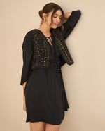 Vestido corto de tela fluida para mujer - Negro