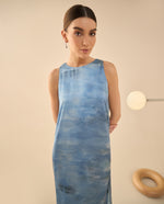Vestido largo tipo satín para mujer - Azul