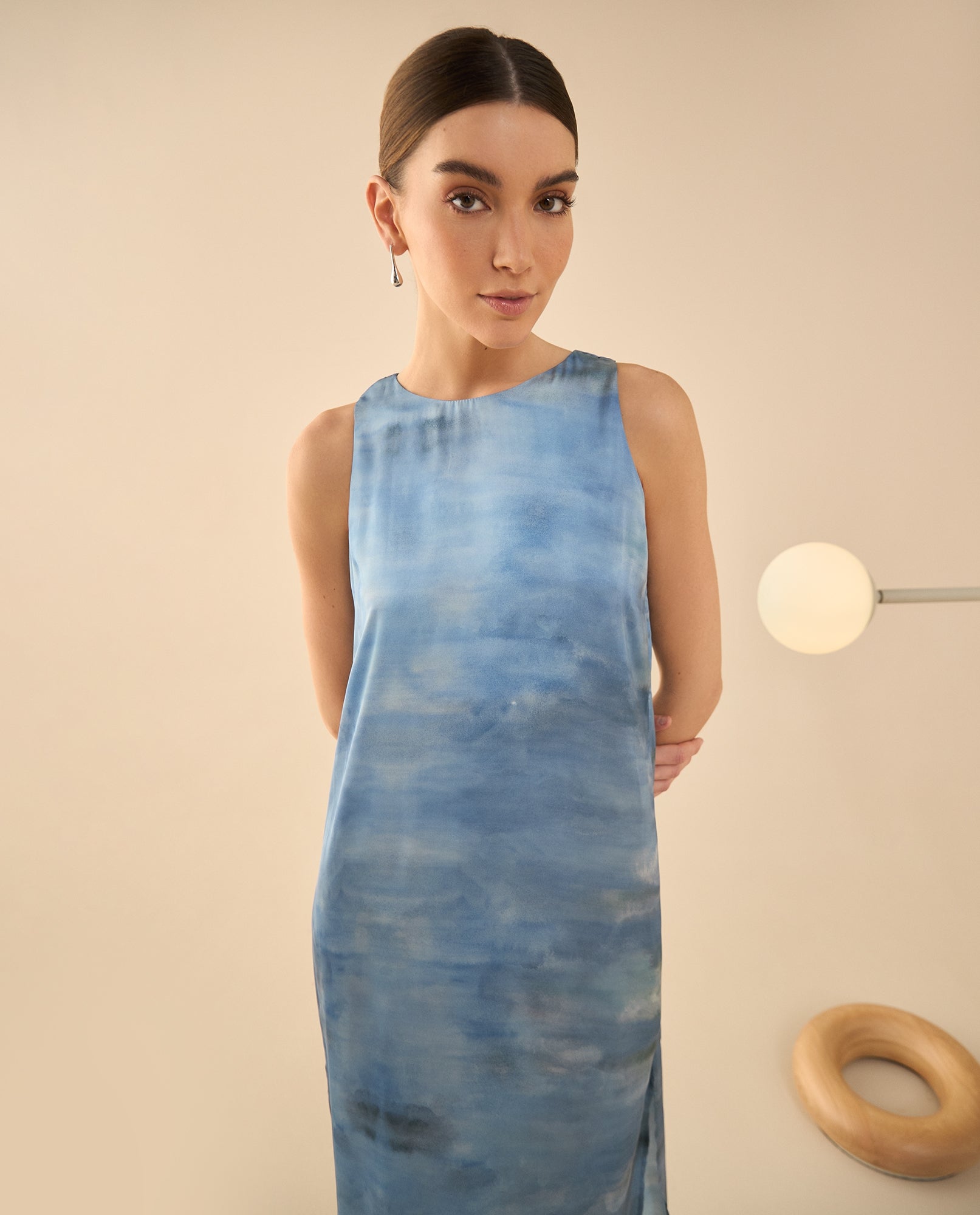 Vestido largo tipo satín para mujer - Azul 34_492G001_AZU134304_0