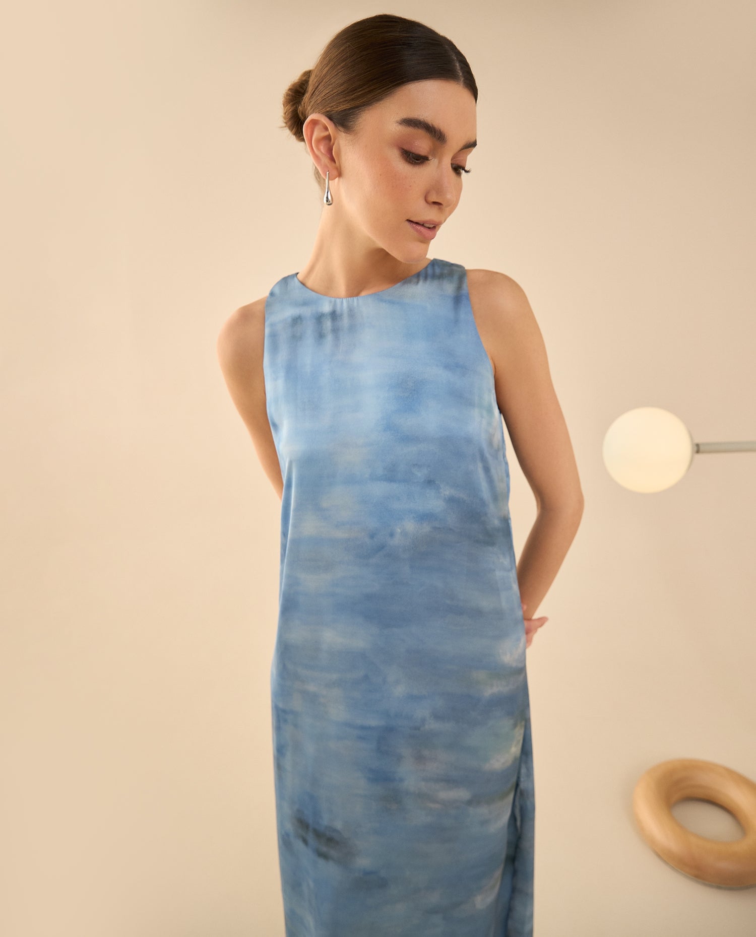Vestido largo tipo satín para mujer - Azul