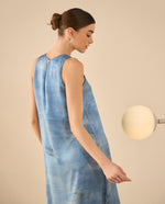 Vestido largo tipo satín para mujer - Azul