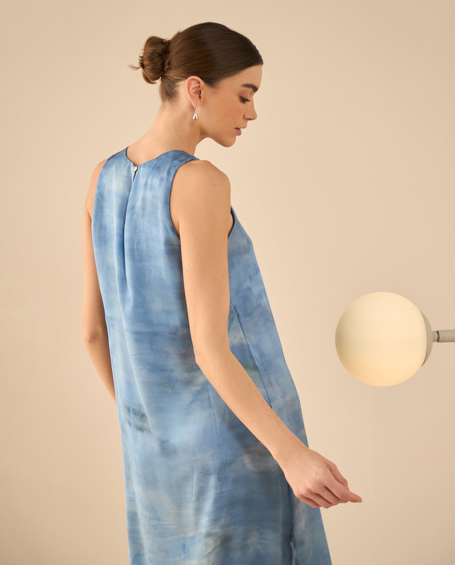 Vestido largo tipo satín para mujer - Azul
