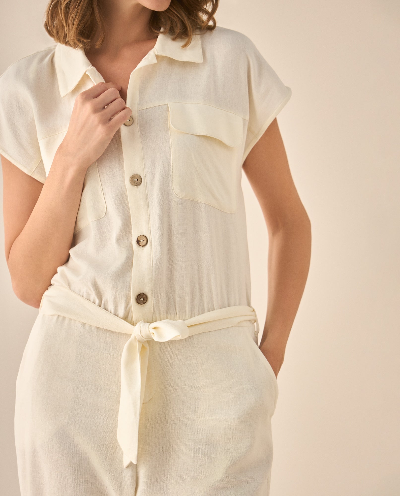 Enterizo de pantalón largo bota recta para mujer - Crudo 34_493G005_CRU110105_5