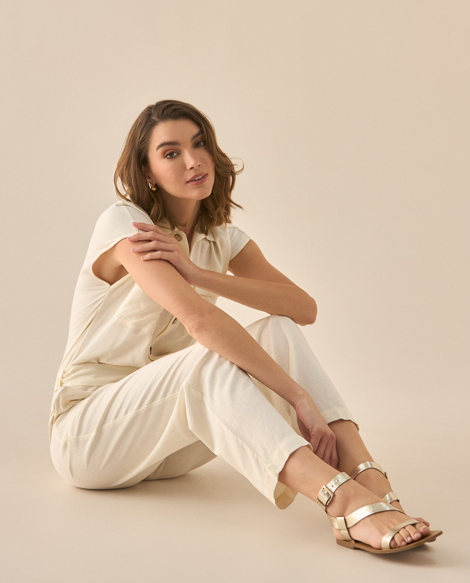 Enterizo de pantalón largo bota recta para mujer - Crudo