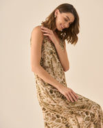 Vestido largo manga sisa de estampado abstracto para mujer  - Verde