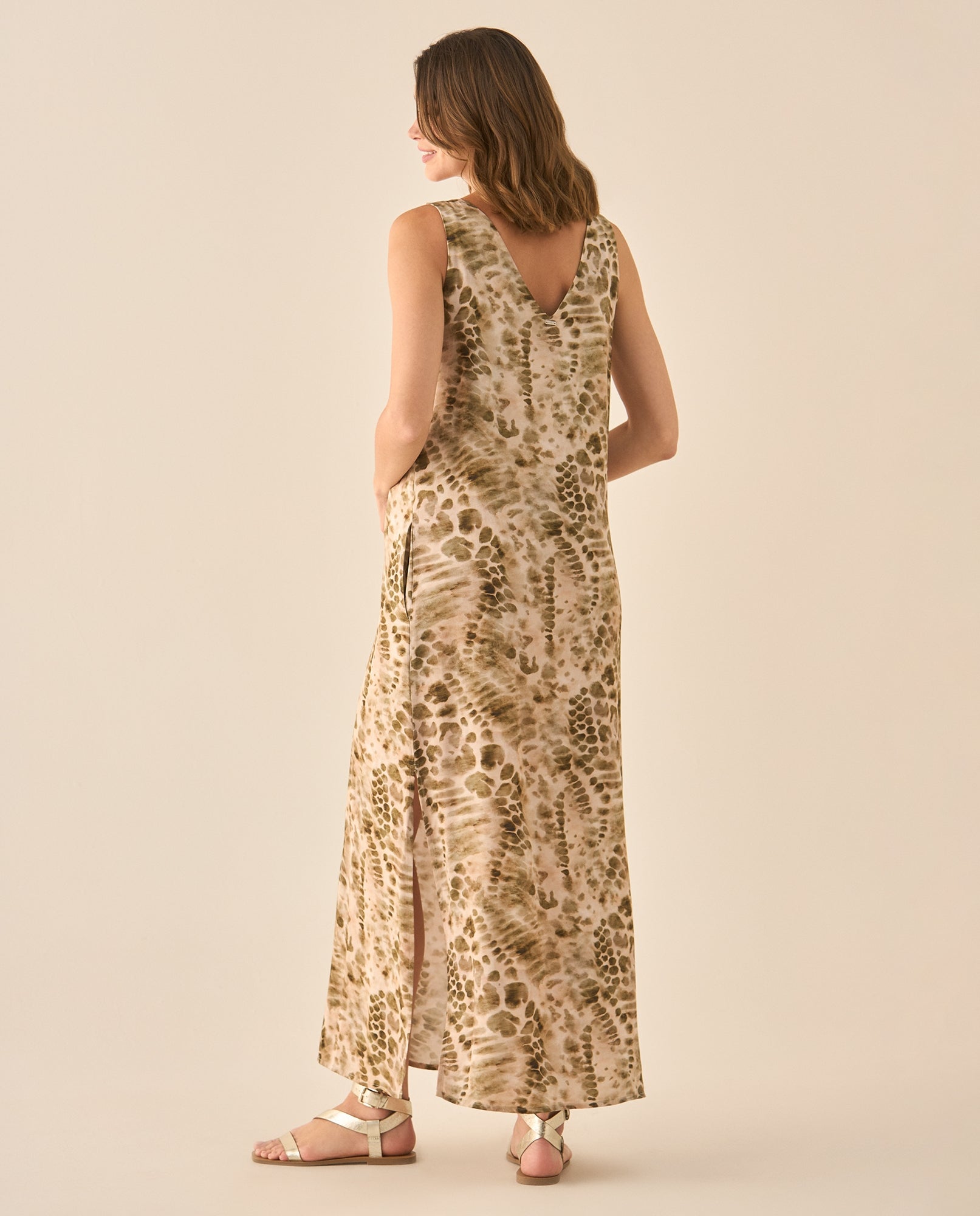 Vestido largo manga sisa de estampado abstracto para mujer  - Verde 34_493G006_VER170618_5
