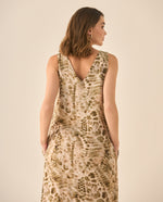 Vestido largo manga sisa de estampado abstracto para mujer  - Verde