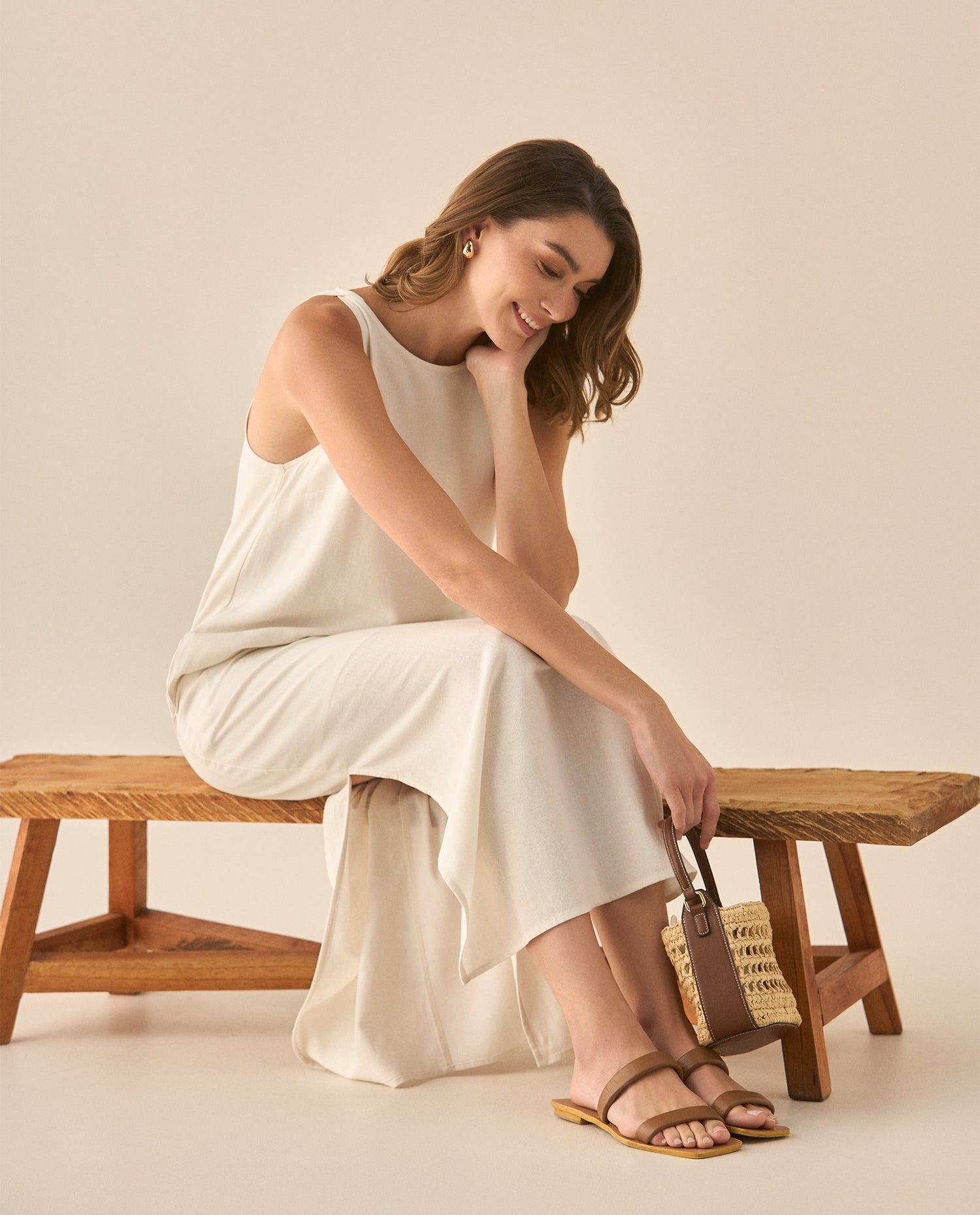 Vestido largo manga sisa para mujer - Crudo