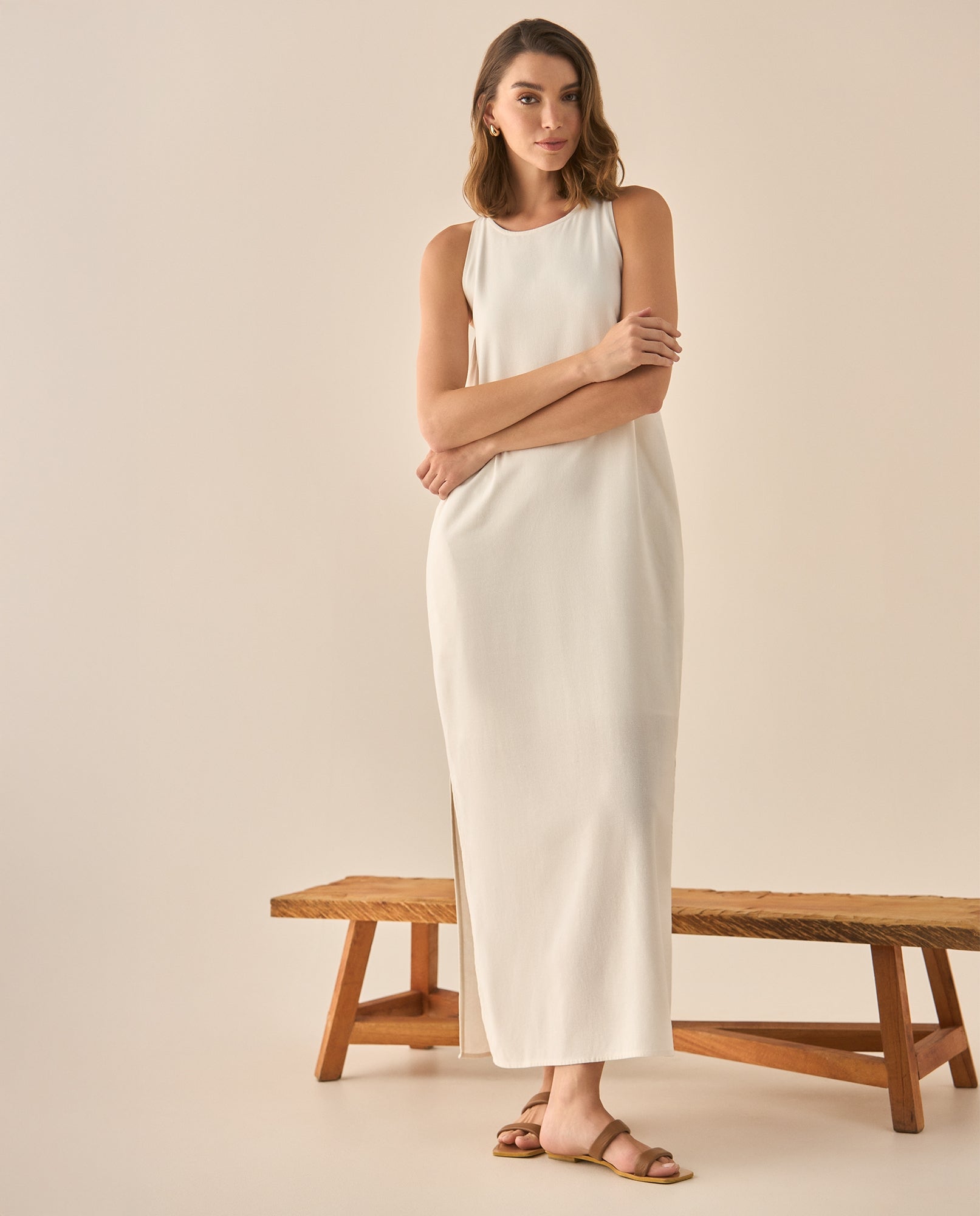 Vestido largo manga sisa para mujer - Crudo 34_493G007_CRU110105_3