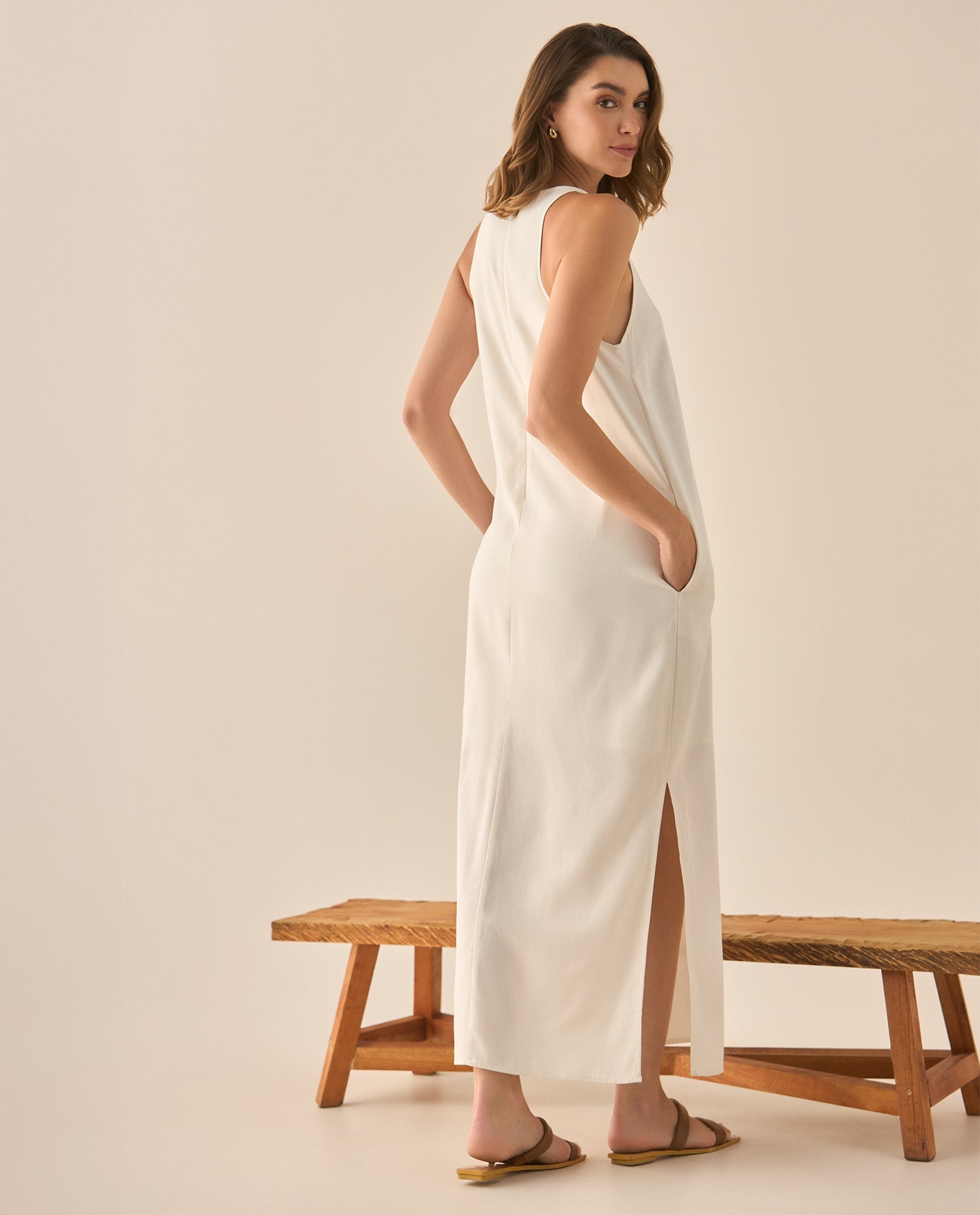 Vestido largo manga sisa para mujer - Crudo 34_493G007_CRU110105_6
