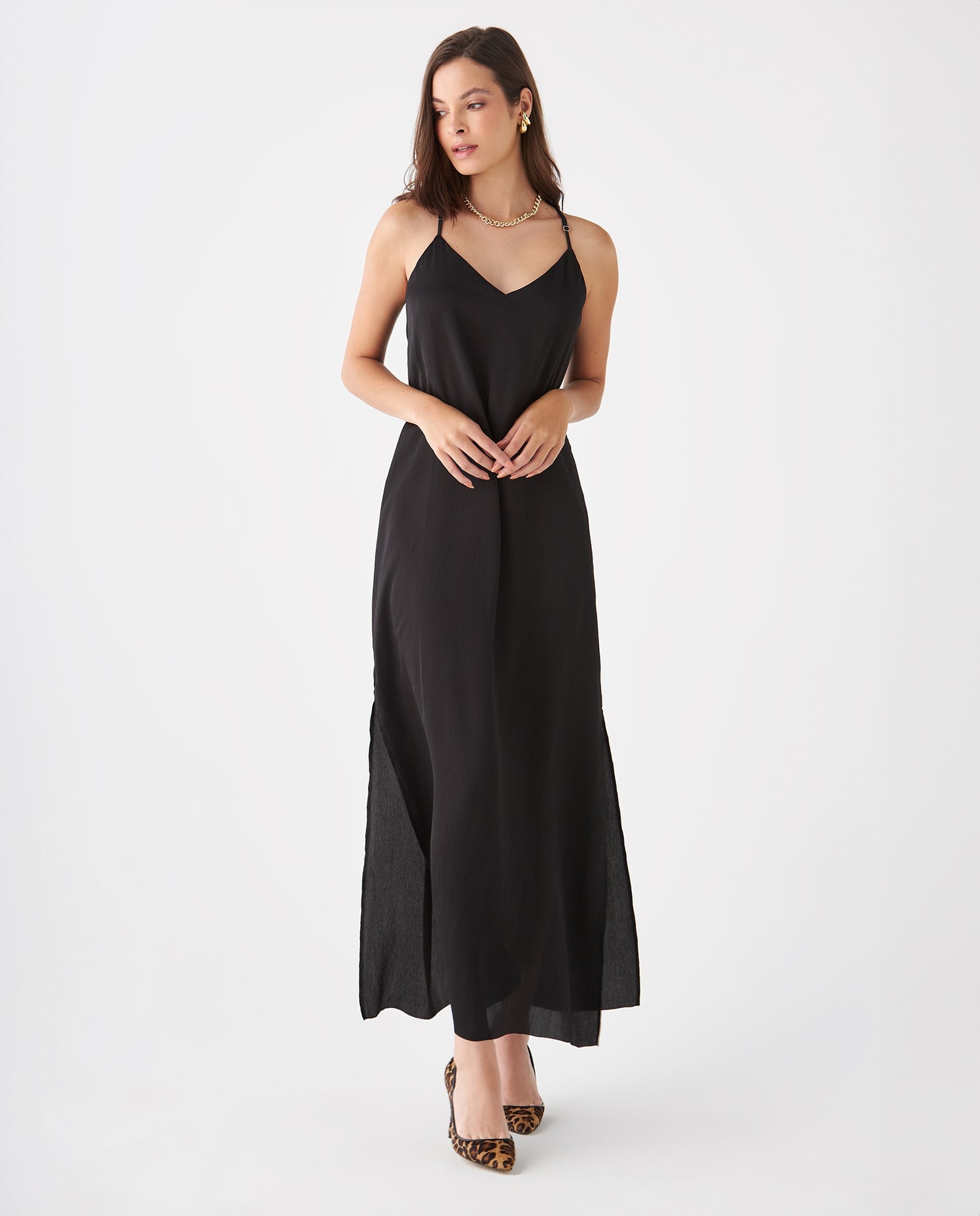 Vestido largo con brillo sutil para mujer - Negro