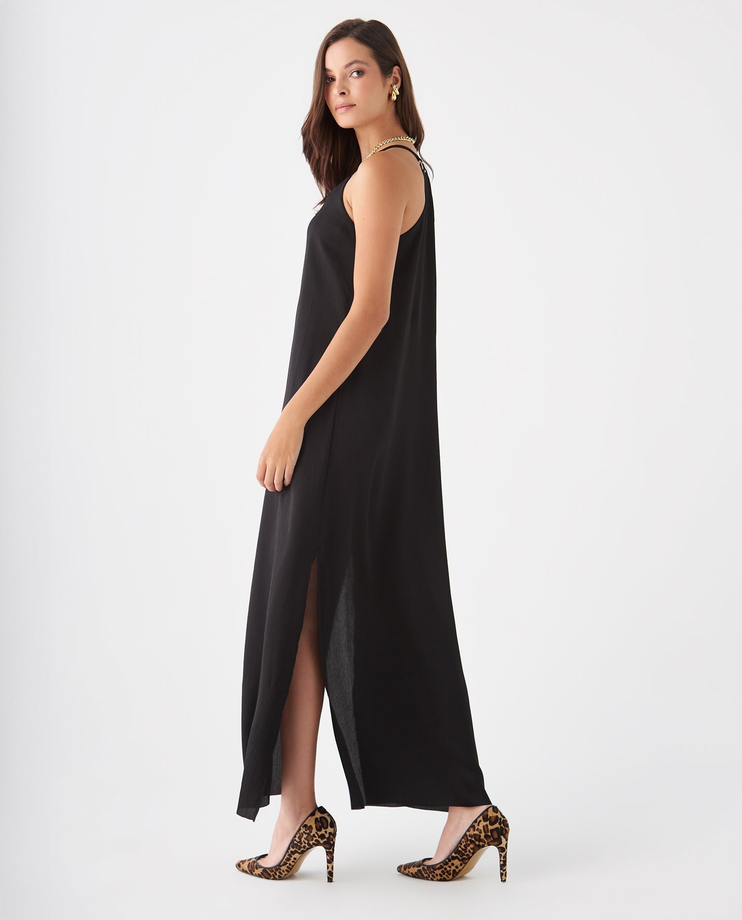 Vestido largo con brillo sutil para mujer - Negro