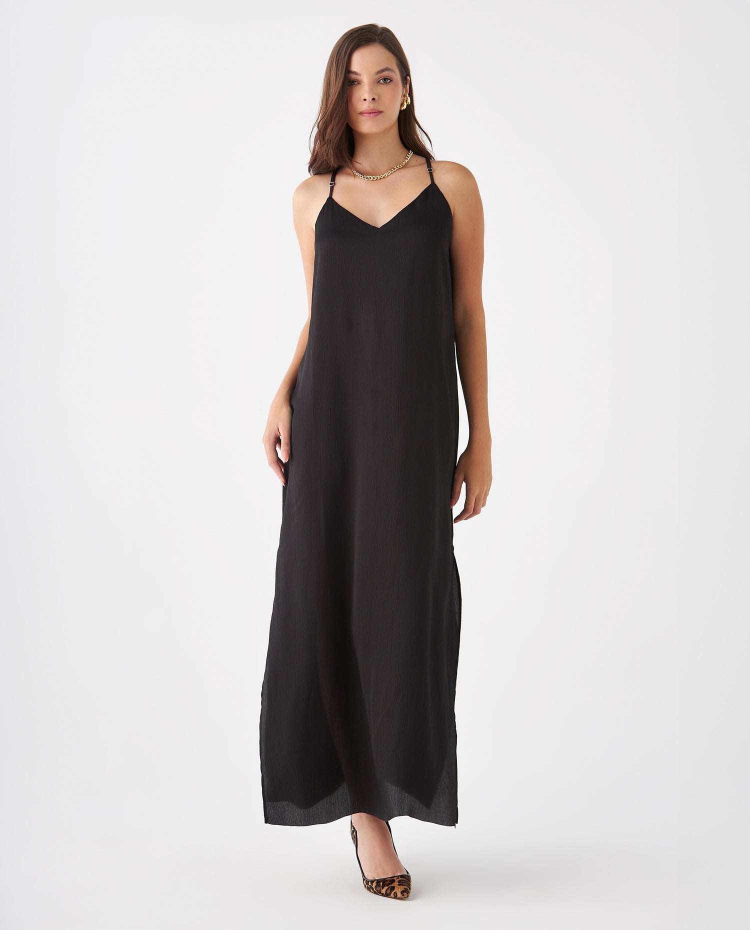 Vestido largo con brillo sutil para mujer - Negro