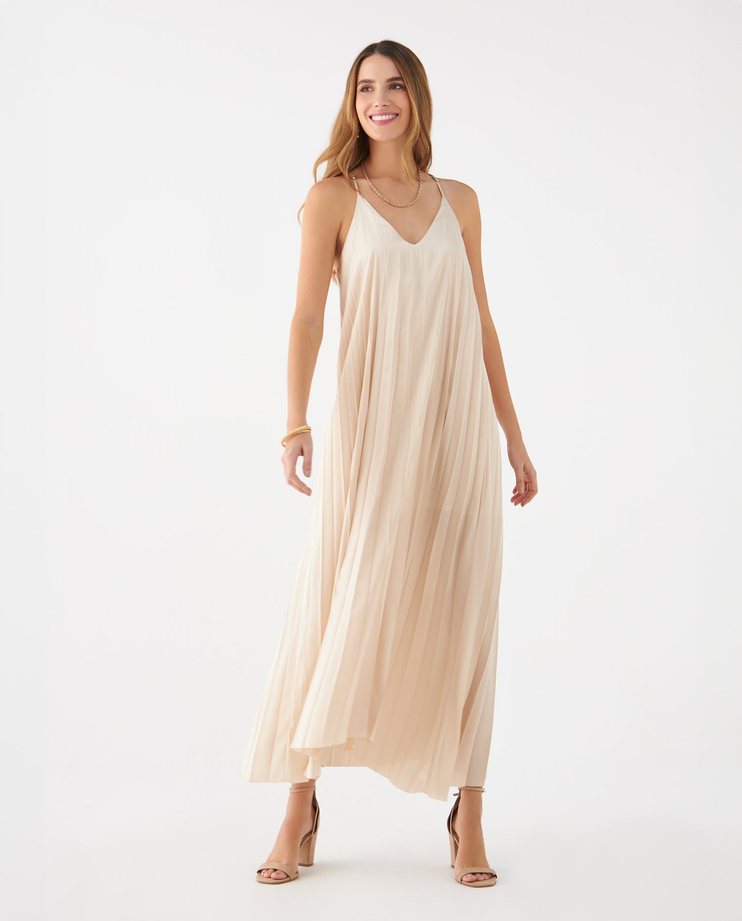 Vestido de tela plisada para mujer - Amarillo
