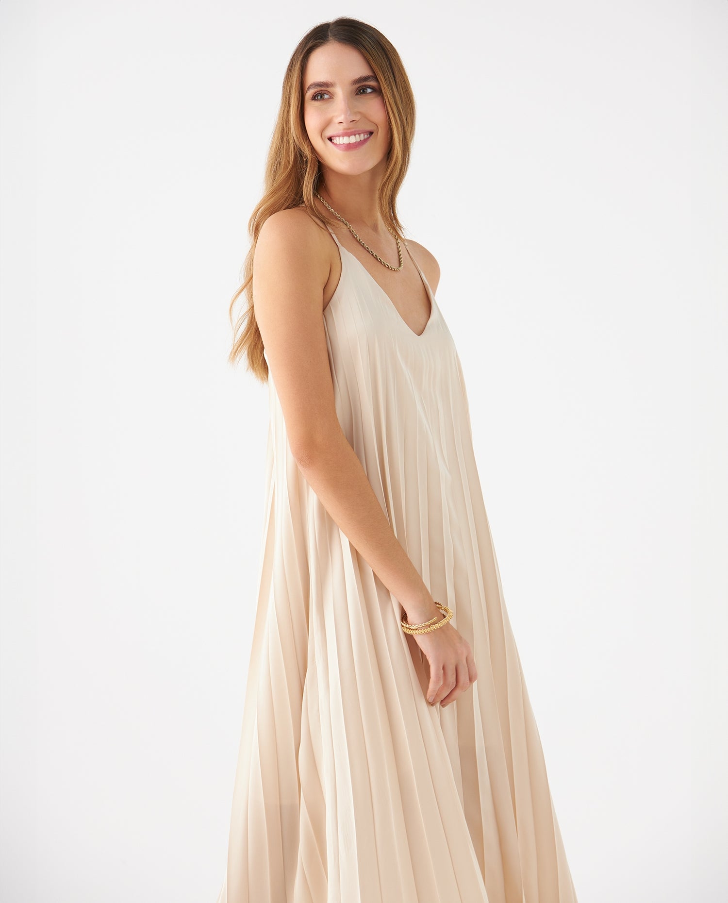 Vestido de tela plisada para mujer - Amarillo
