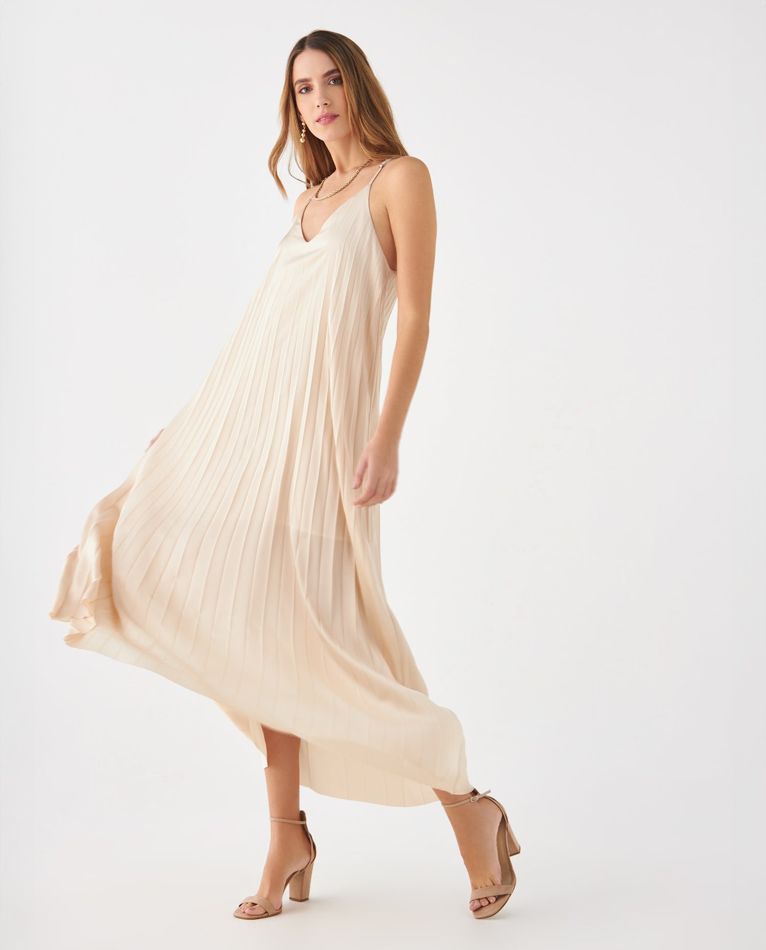 Vestido de tela plisada para mujer - Amarillo