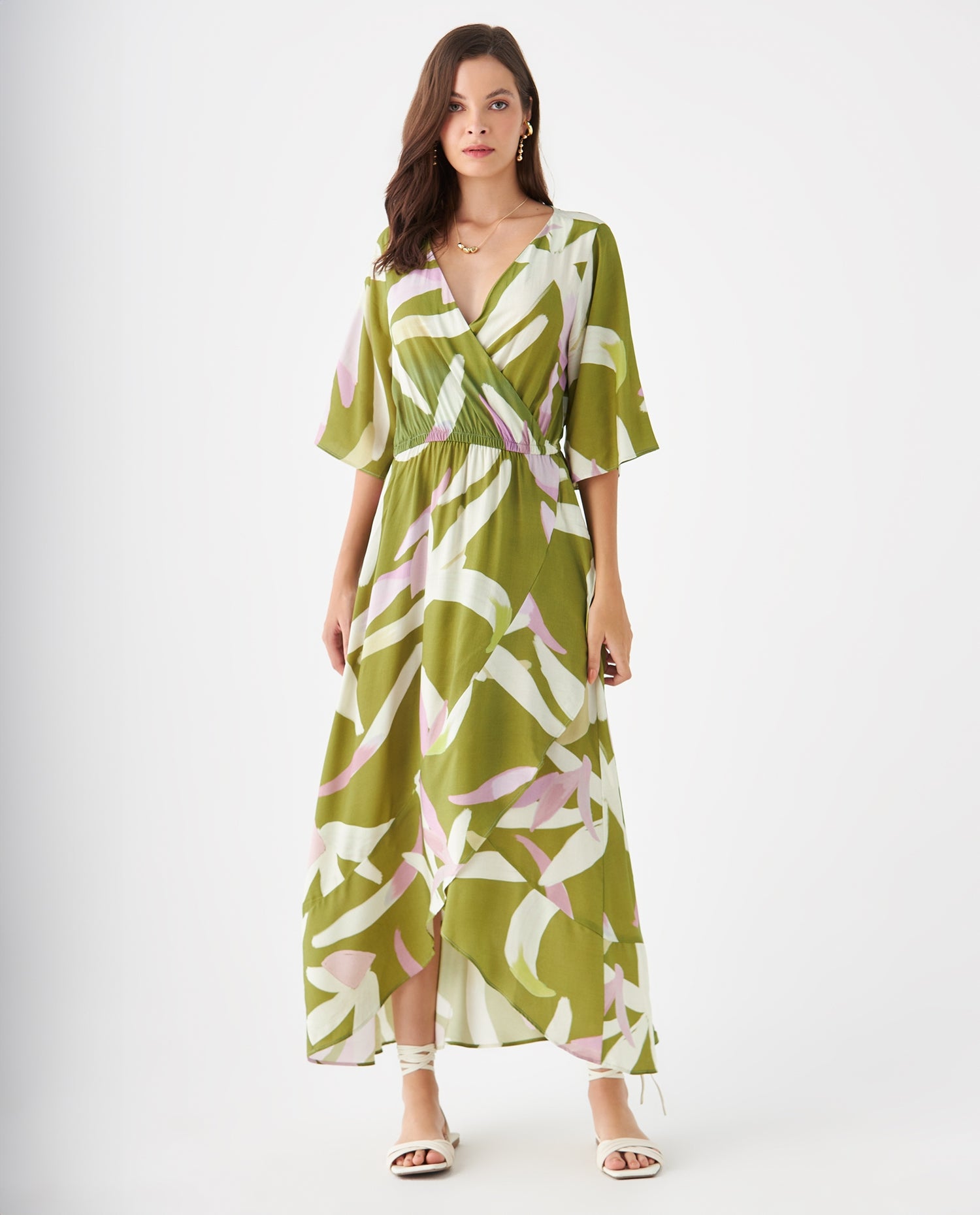 Vestido con diseño cruzado estampado para mujer - Verde