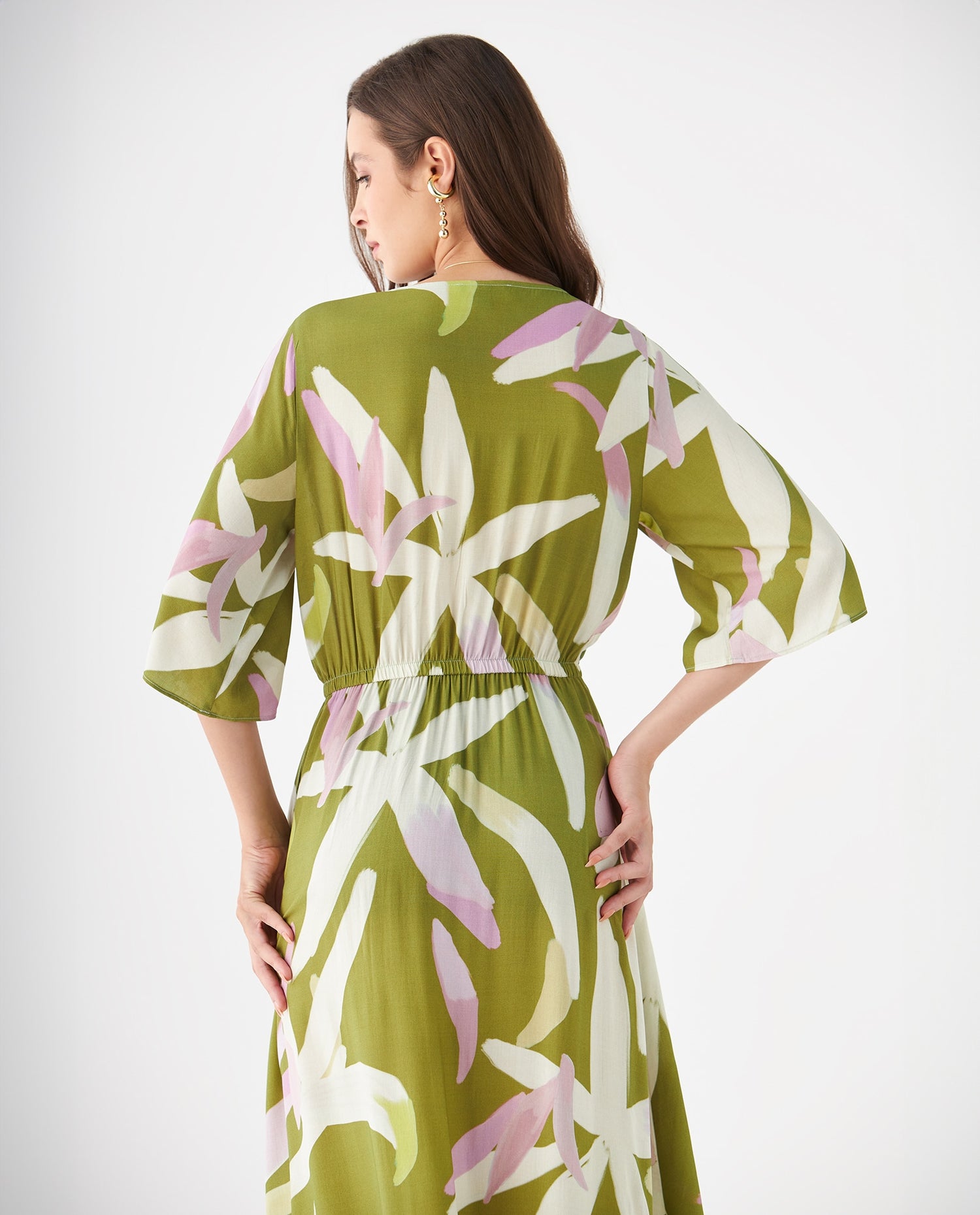 Vestido con diseño cruzado estampado para mujer - Verde