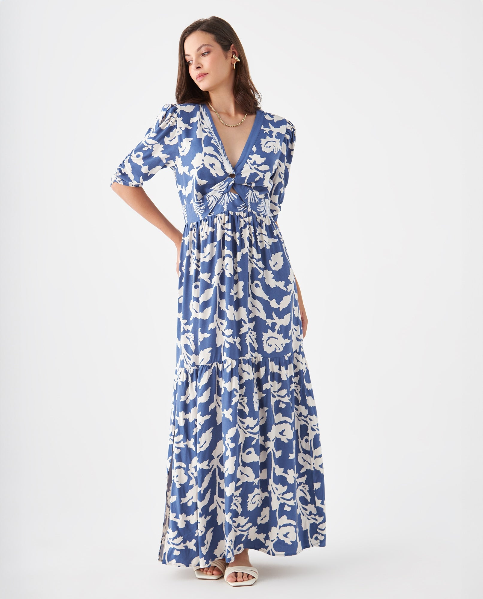 Vestido anudado en escote para mujer - Azul 34_499F020_AZU194044_0