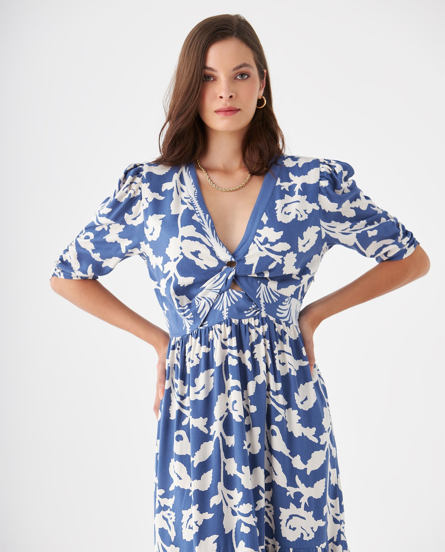 Vestido anudado en escote para mujer - Azul