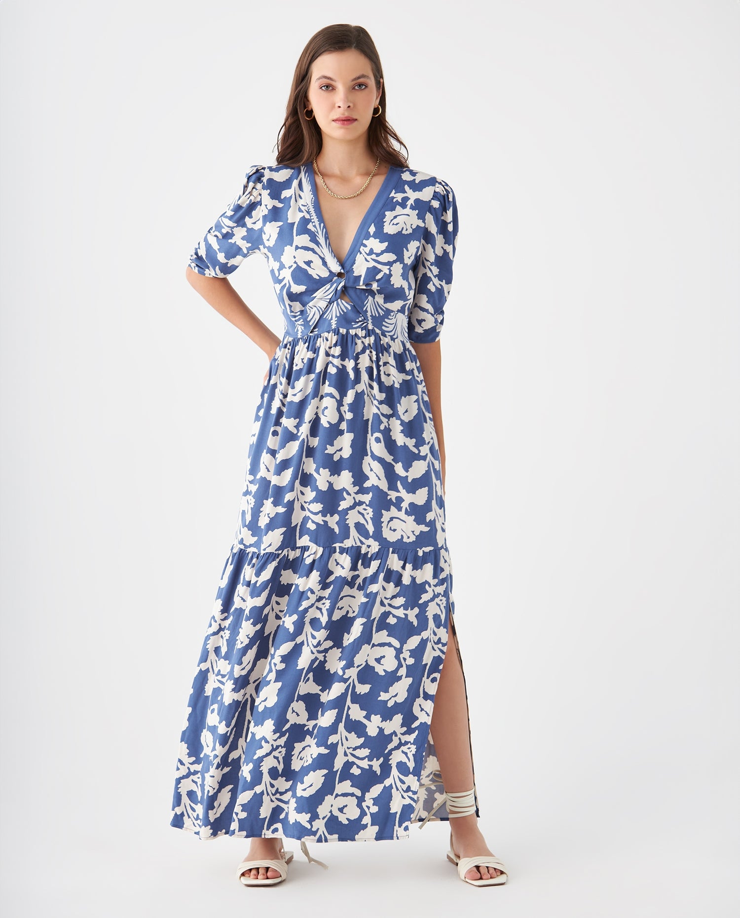 Vestido anudado en escote para mujer - Azul