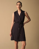 Vestido Wrap Azul Marino con Cinturón Dorado - Azul