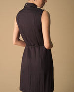 Vestido Wrap Azul Marino con Cinturón Dorado - Azul