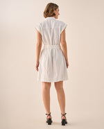 Vestido Camisero Rayas Doradas Premium - Blanco