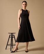 Vestido Midi con Falda Plisada - Negro 34_499G005_NEG190303_0