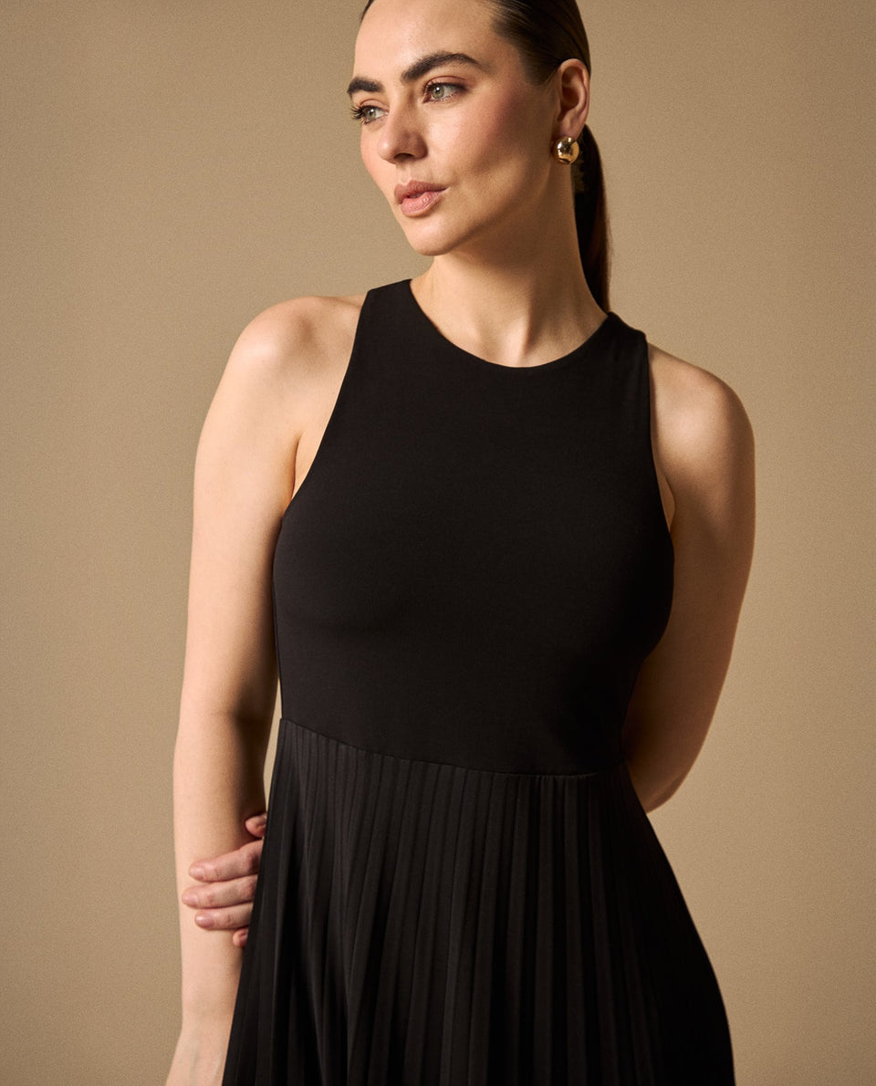 Vestido Midi con Falda Plisada - Negro 34_499G005_NEG190303_4