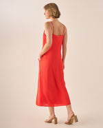 Vestido Midi Rojo con Pliegues Estructurados - Rojo