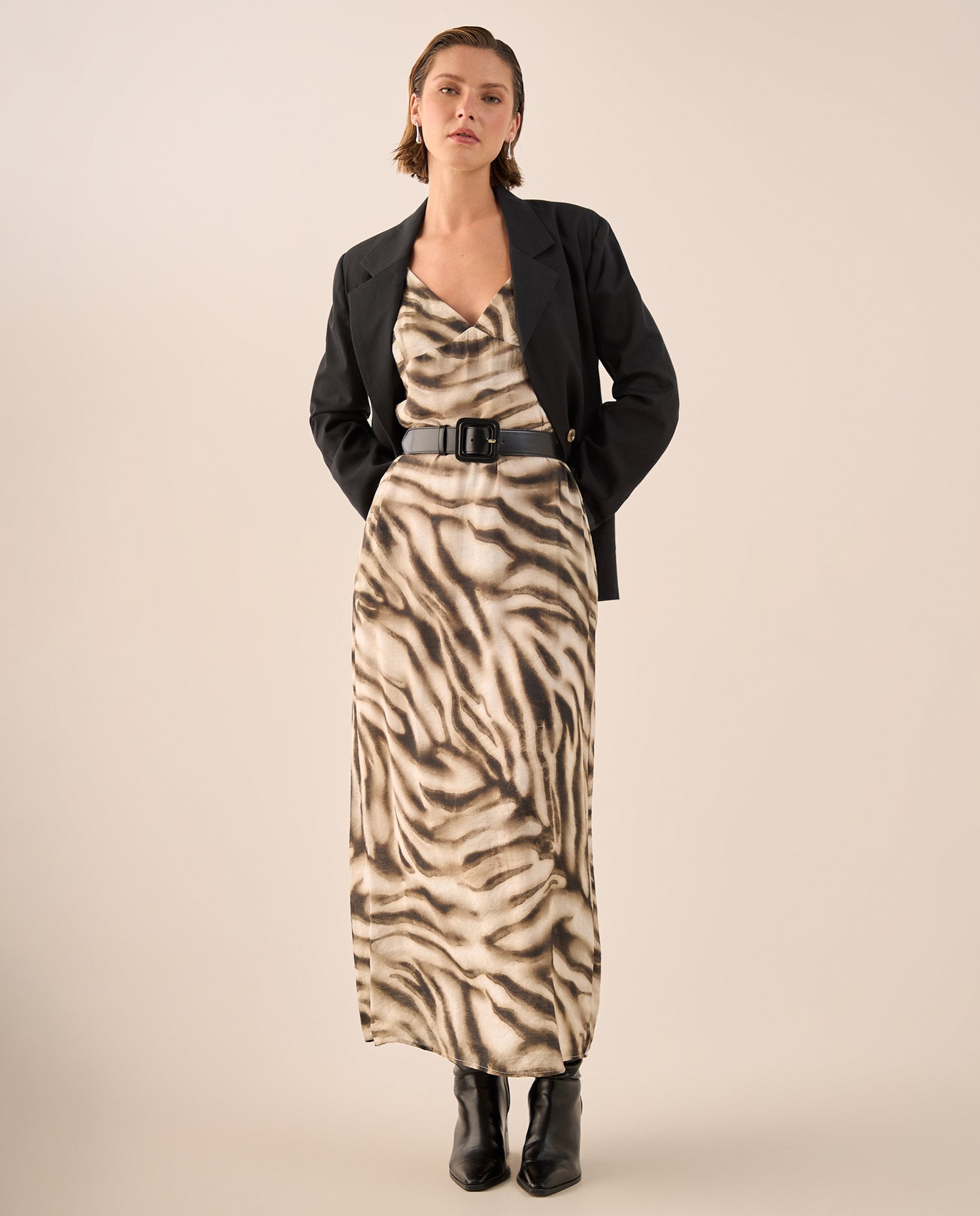 Vestido Midi con Estampado Animal Sofisticado - Gris