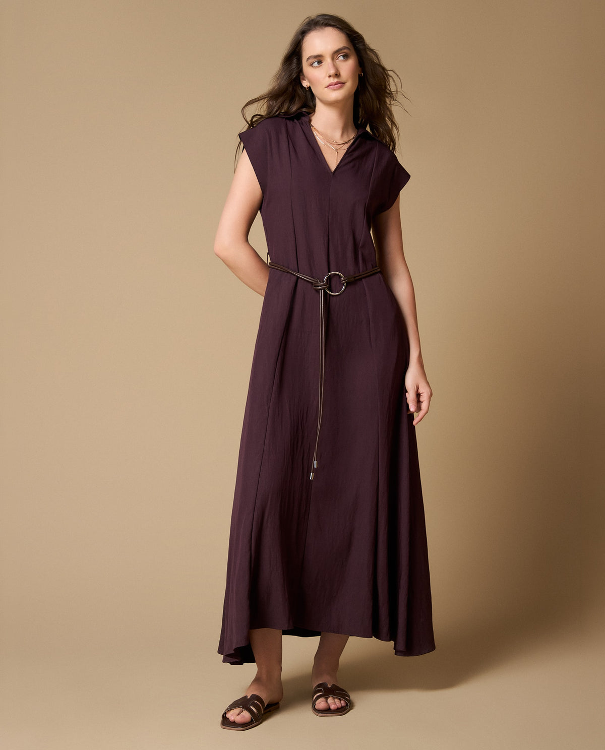Vestido largo con escote en V - Morado 34_499H000_MOR191619_0