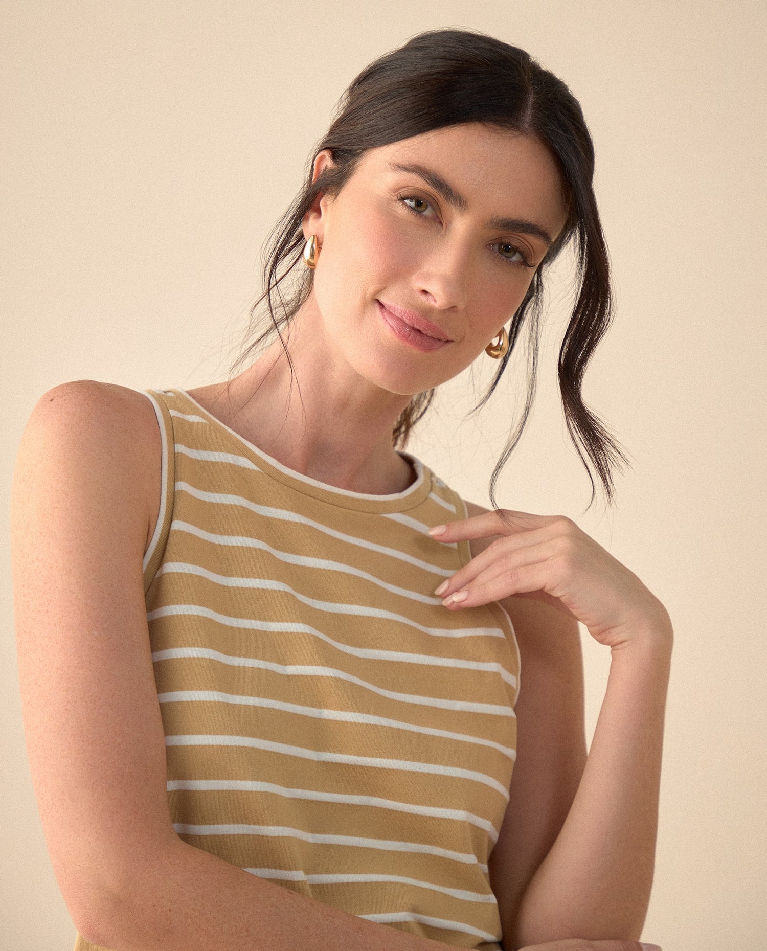 Camiseta manga sisa para mujer - Beige
