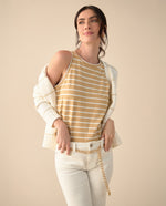 Camiseta manga sisa para mujer - Beige