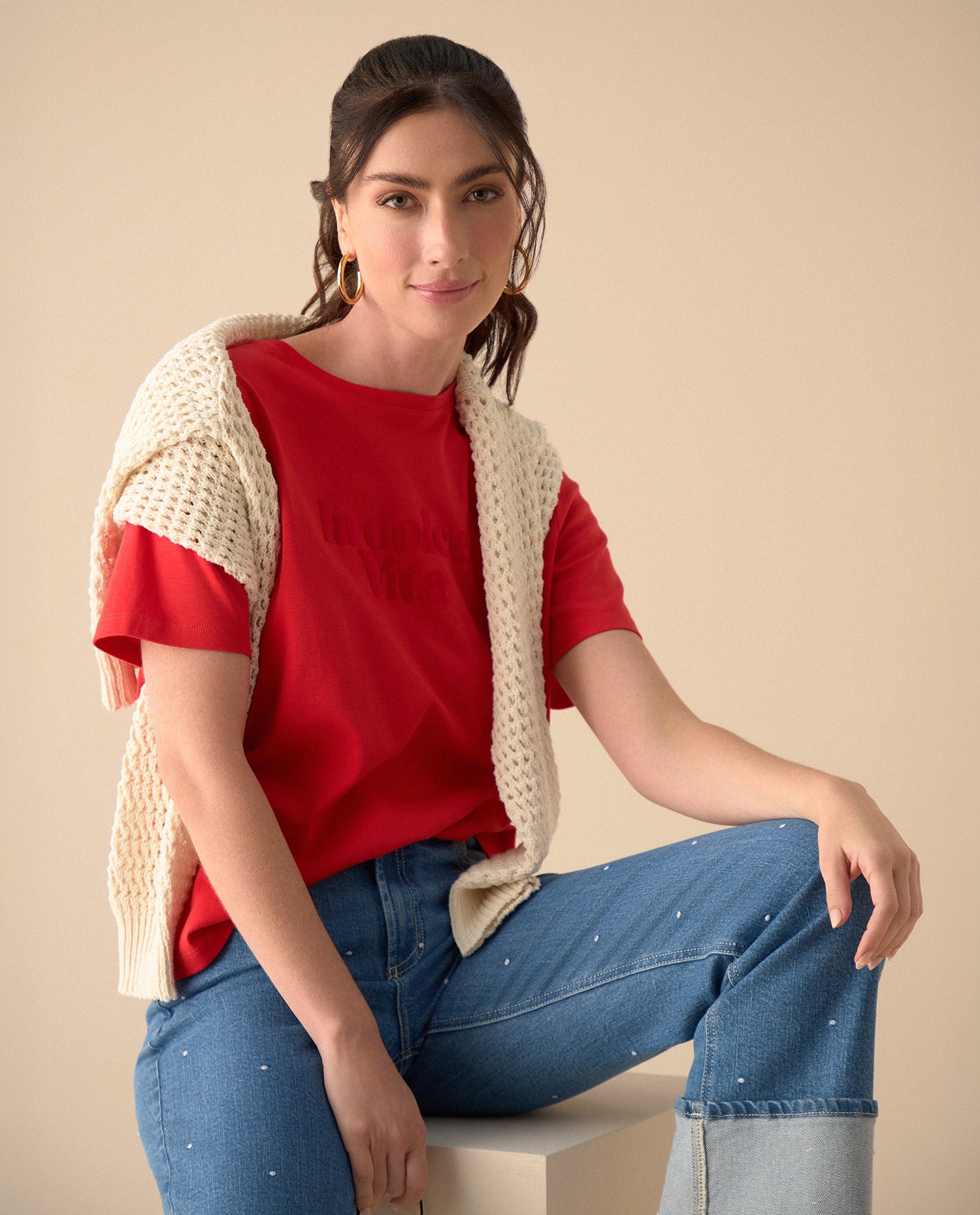 Camiseta con textura para mujer - Rojo