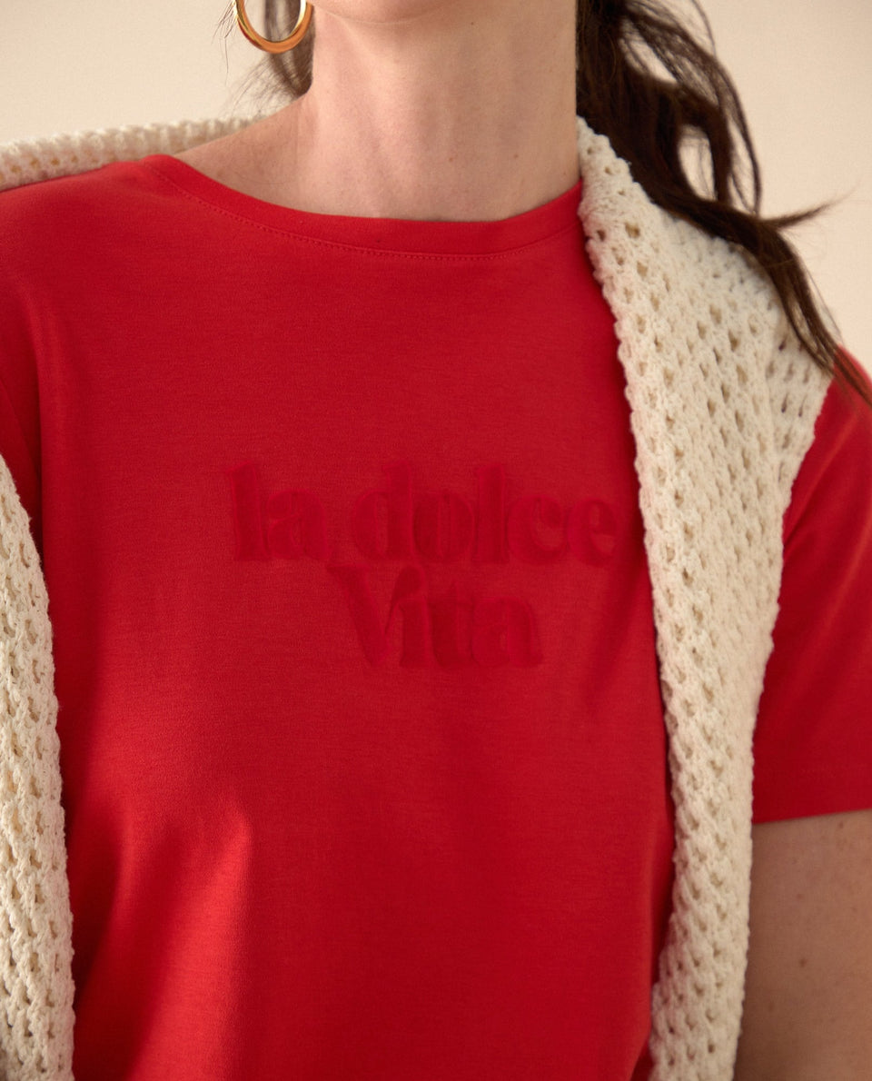 Camiseta con textura para mujer - Rojo 34_601G004_ROJ181763_3