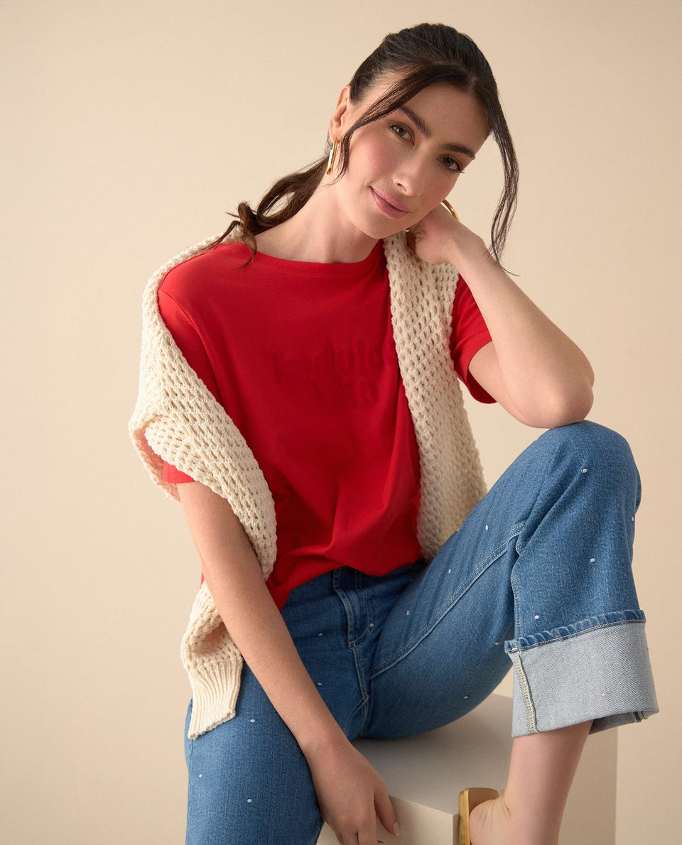 Camiseta con textura para mujer - Rojo 34_601G004_ROJ181763_5
