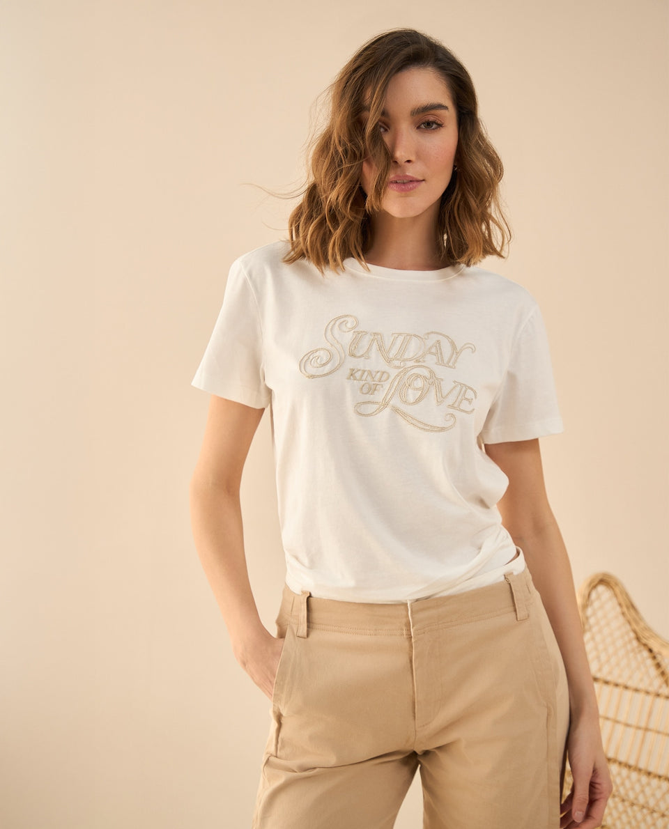 Camiseta con detalle bordado en frente para mujer - Crudo 34_601G104_CRU110103_3