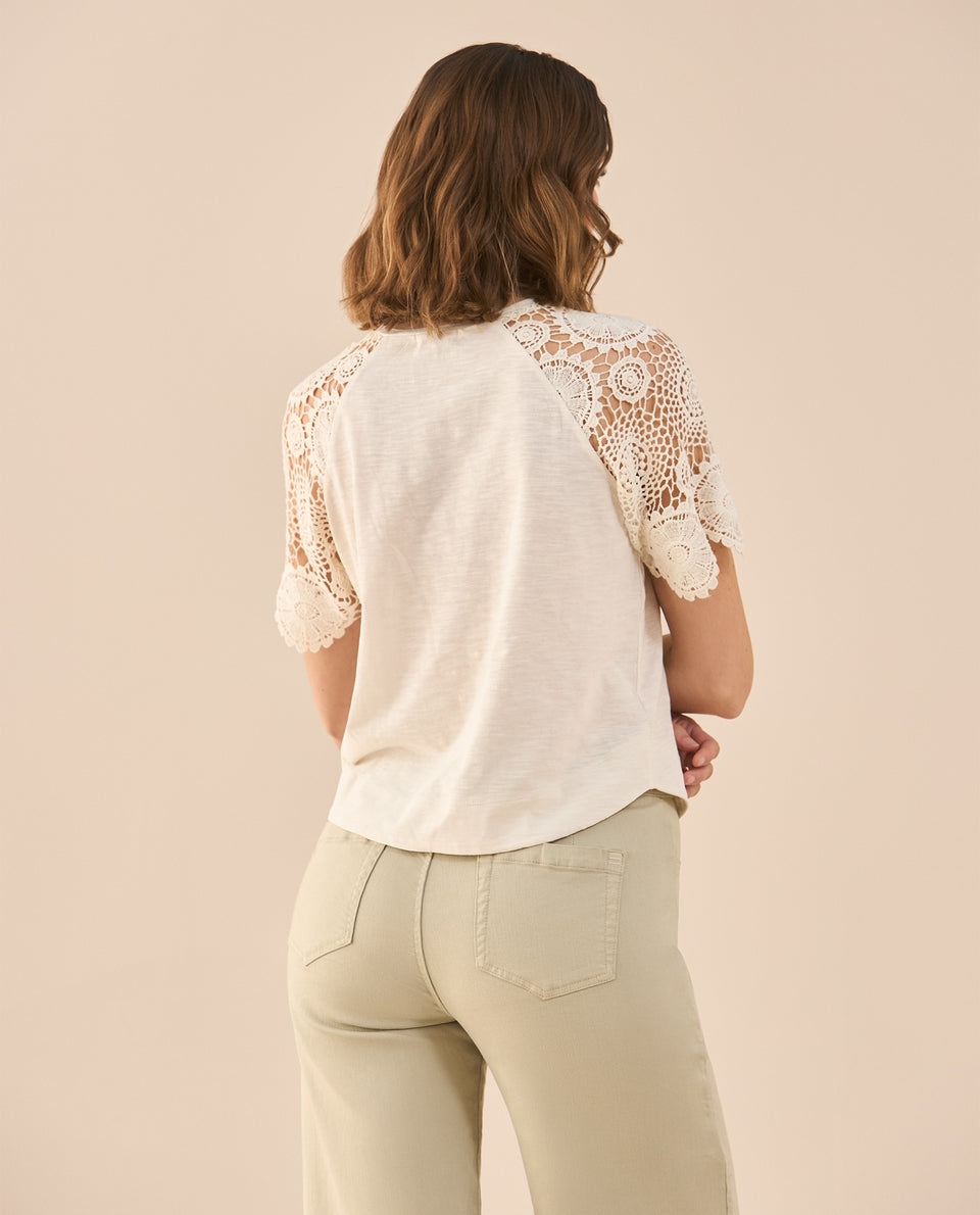 Camiseta con detalles desagujados para mujer - Beige 34_601G201_BEI130607_4
