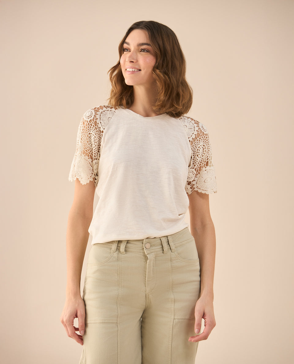 Camiseta con detalles desagujados para mujer - Beige 34_601G201_BEI130607_5
