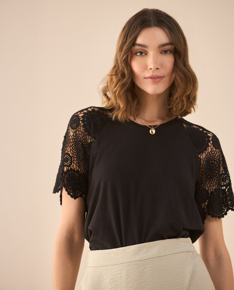 Camiseta con detalles desagujados para mujer - Negro 34_601G201_NEG193909_3