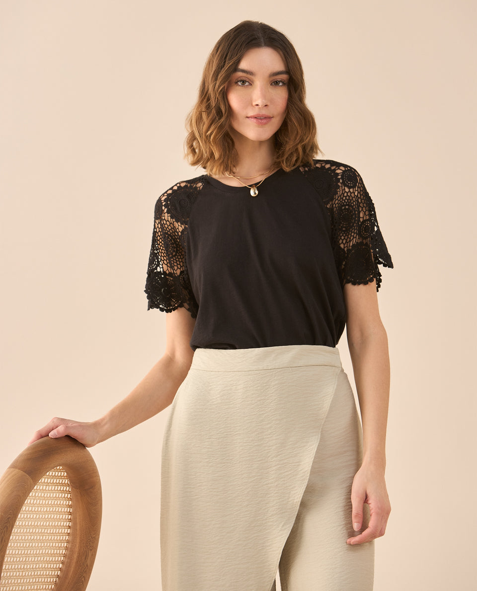 Camiseta con detalles desagujados para mujer - Negro 34_601G201_NEG193909_5