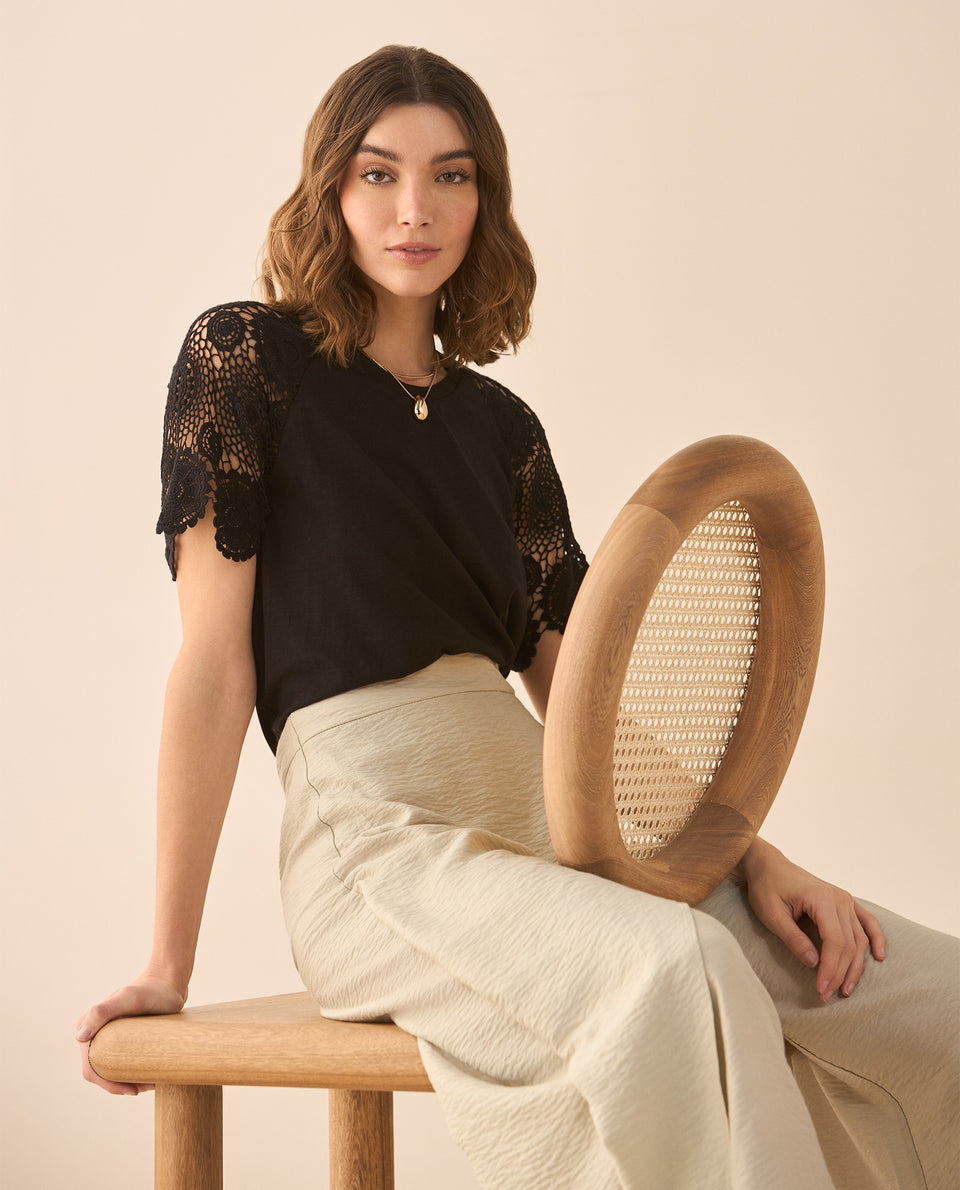 Camiseta con detalles desagujados para mujer - Negro 34_601G201_NEG193909_6