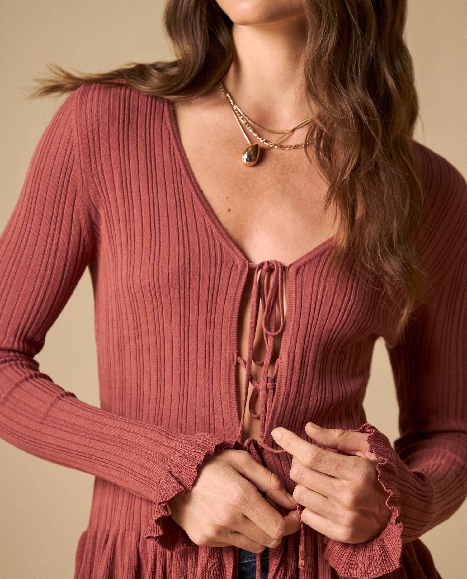 Camiseta tejida con detalle bordado cuello redondo - Rosa
