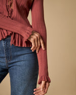 Camiseta tejida con detalle bordado cuello redondo - Rosa