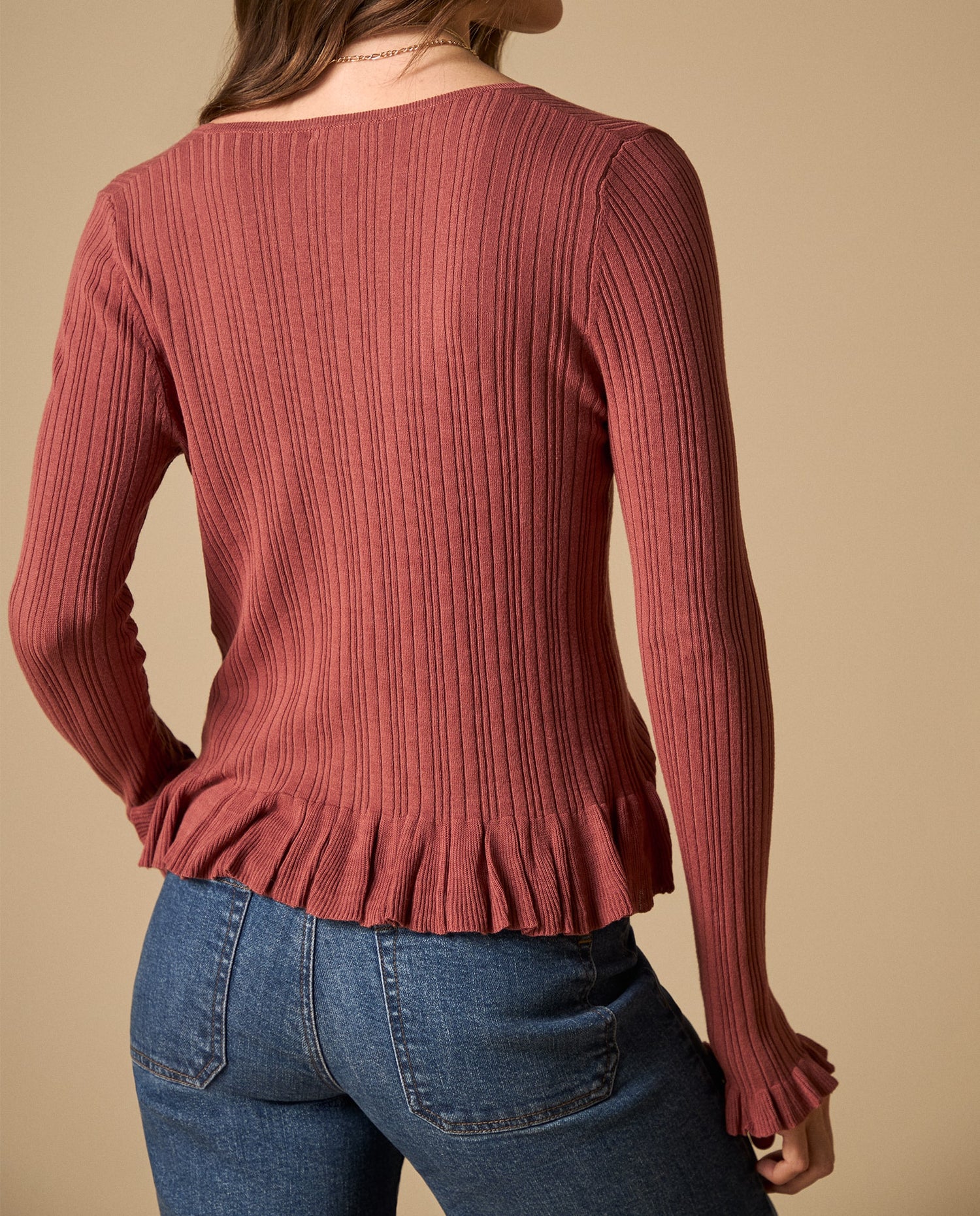Camiseta tejida con detalle bordado cuello redondo - Rosa