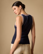 Camiseta bordada manga corta cuello redondo - Azul