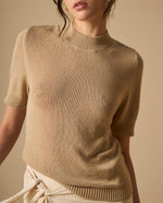 Camiseta básica cuello redondo largo extendido - Café