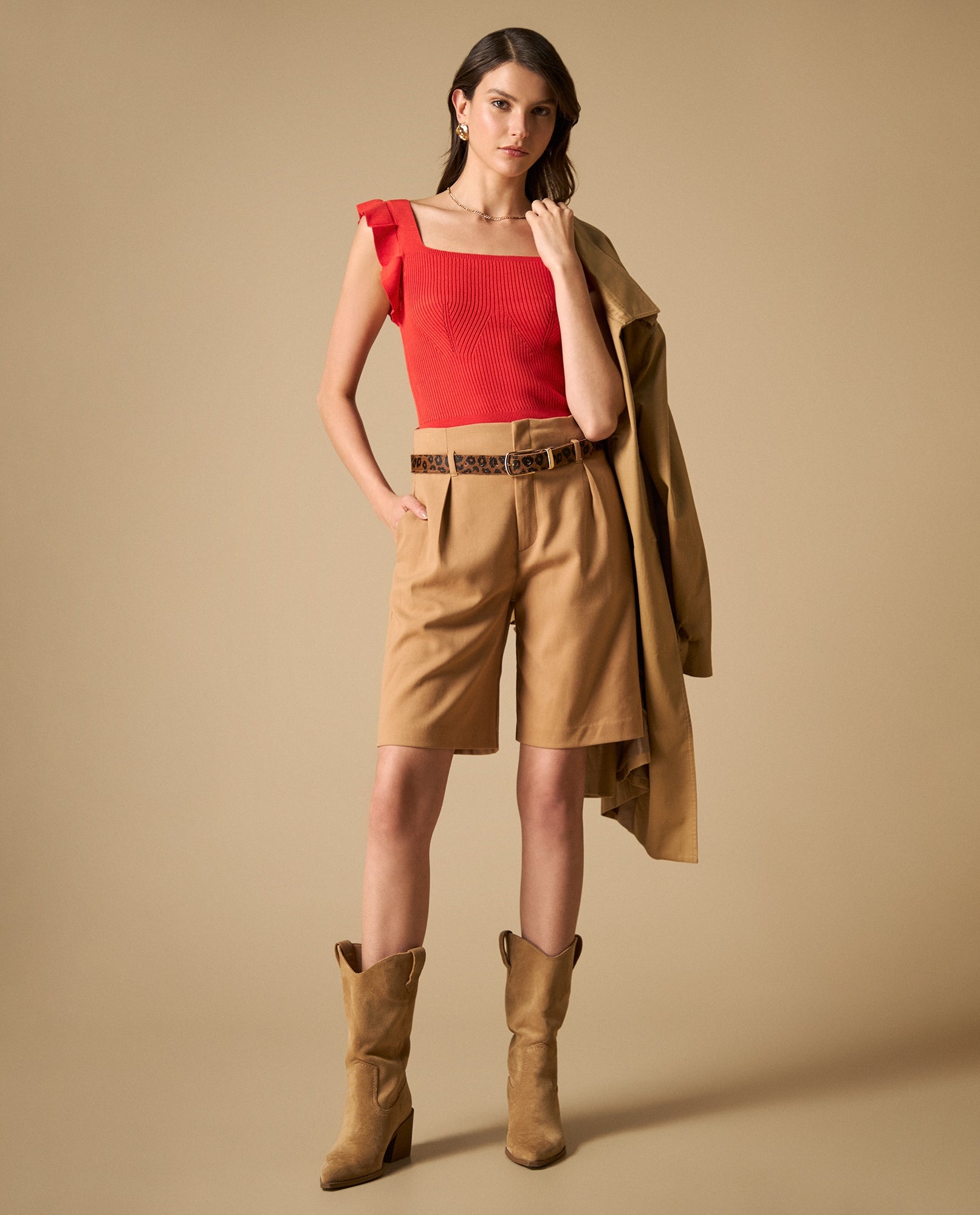 Camiseta tejida con volantes en hombros y textura acanalada - Rojo 34_601H215_ROJ171537_5